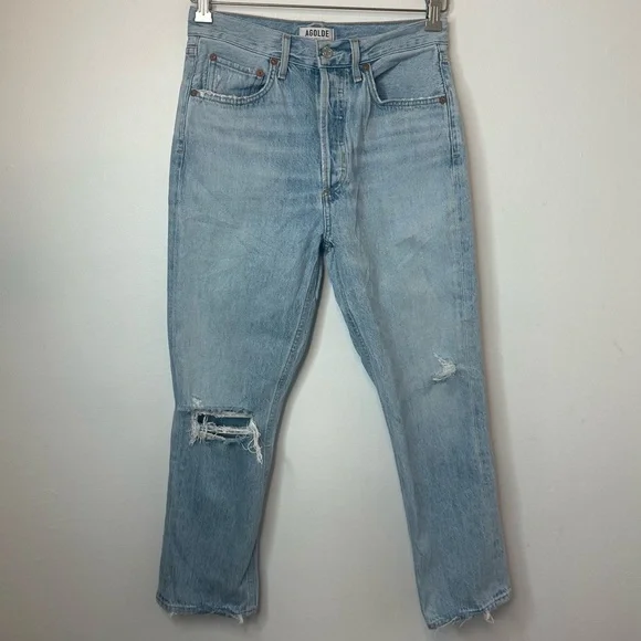 AGOLDE Jeans Size 27 Riley Cropped High Rise Straight Leg Button Fly Organic - Picture 1 of 11